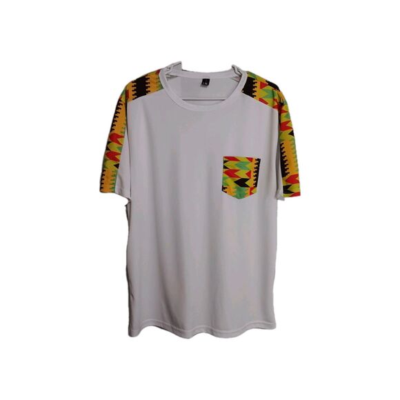 Luc Matton Men's Sz L African Tribal Shirt Short Sleeve Pullover Front Pocket - Picture 1 of 9